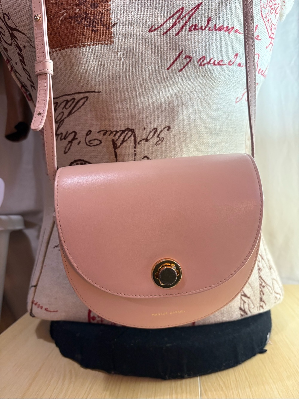 Mansur Gavriel Blush Pink Leather Mini Saddle Crossbody Bag Gold Hardware